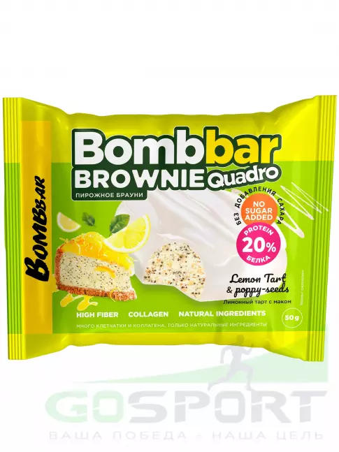 Протеиновый батончик BombBar Печенье глазированное Brownie Quadro 5 x 50 г, Лимонный тарт с маком Протеиновый батончик BombBar Печенье глазированное Brownie Quadro 5 x 50 г, Лимонный тарт с маком