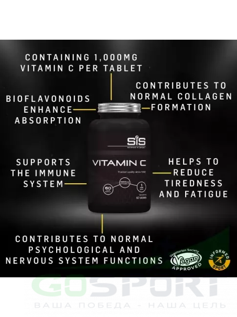 Витамин C SCIENCE IN SPORT (SiS) VITAMIN C 1000 мг 60 таблеток Витамин C SCIENCE IN SPORT (SiS) VITAMIN C 1000 мг 60 таблеток