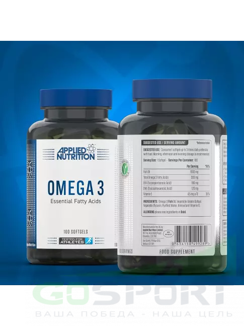 Омега-3 APPLIED NUTRITION Omega 3 Fish Oil 1000mg 100 мягких капсул Омега-3 APPLIED NUTRITION Omega 3 Fish Oil 1000mg 100 мягких капсул