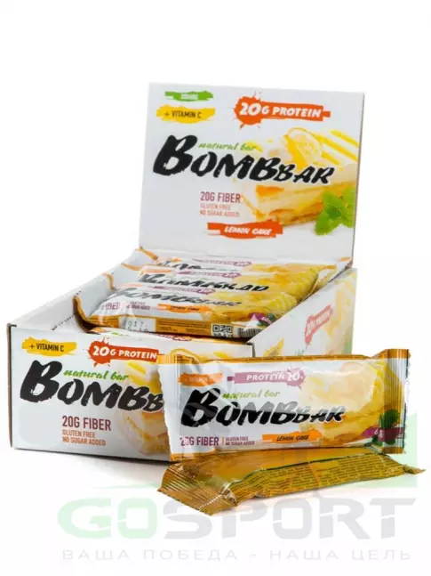 Протеиновый батончик BombBar Протеиновый батончик Natural Bar 20 x 60 г, Лимонный торт Протеиновый батончик BombBar Протеиновый батончик Natural Bar 20 x 60 г, Лимонный торт
