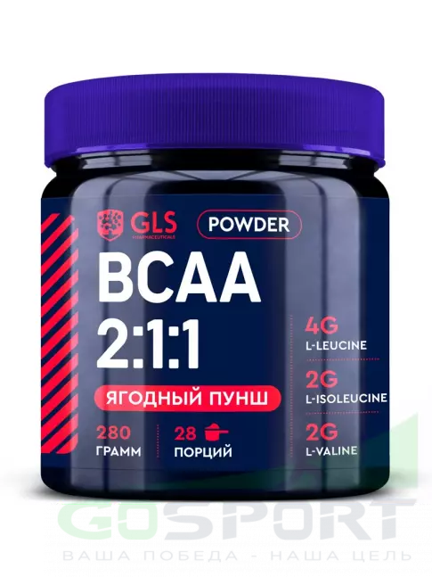 BCAA GLS pharmaceuticals BCAA 2:1:1 280 г, Ягодный пунш BCAA GLS pharmaceuticals BCAA 2:1:1 280 г, Ягодный пунш