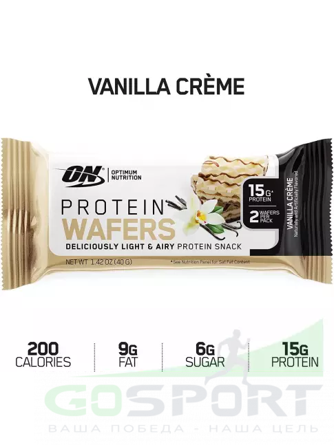 Протеиновый батончик Optimum Nutrition Protein Wafers 40 г, Ванильный крем Протеиновый батончик Optimum Nutrition Protein Wafers 40 г, Ванильный крем