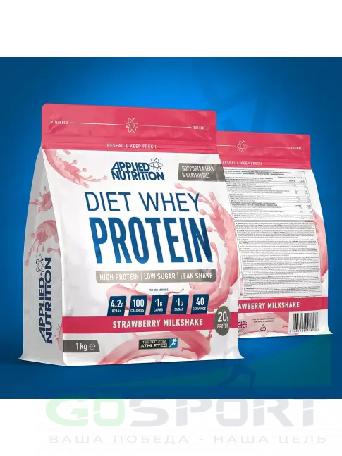 Сывороточный протеин APPLIED NUTRITION Diet Whey 1000 г, Клубничный молочный коктейль Сывороточный протеин APPLIED NUTRITION Diet Whey 1000 г, Клубничный молочный коктейль