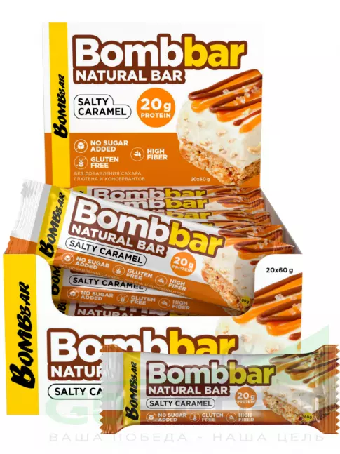 Протеиновый батончик BombBar Протеиновый батончик Natural Bar 20 x 60 г, Соленая карамель Протеиновый батончик BombBar Протеиновый батончик Natural Bar 20 x 60 г, Соленая карамель