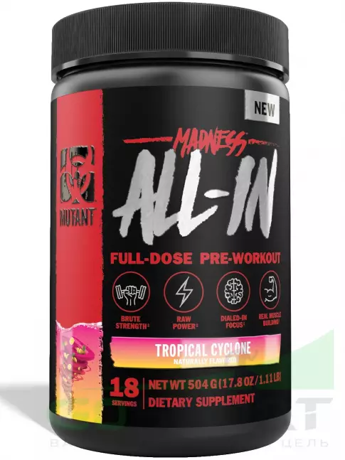 Предтреник в порошке Mutant MADNESS ALL-IN 504 г, Тропический вихрь