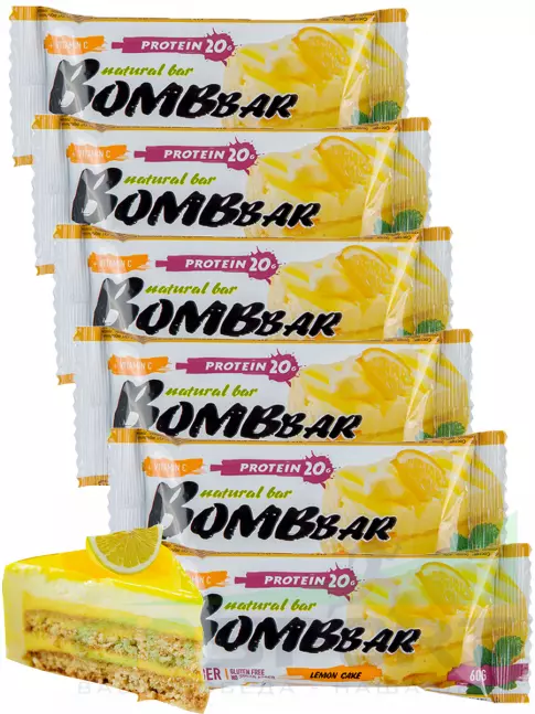Протеиновый батончик BombBar Protein Bar 6 x 60 г, Лимонный торт Протеиновый батончик BombBar Protein Bar 6 x 60 г, Лимонный торт