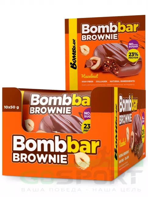 Протеиновый батончик BombBar Печенье глазированное Brownie 10 x 50 г, Фундук Протеиновый батончик BombBar Печенье глазированное Brownie 10 x 50 г, Фундук