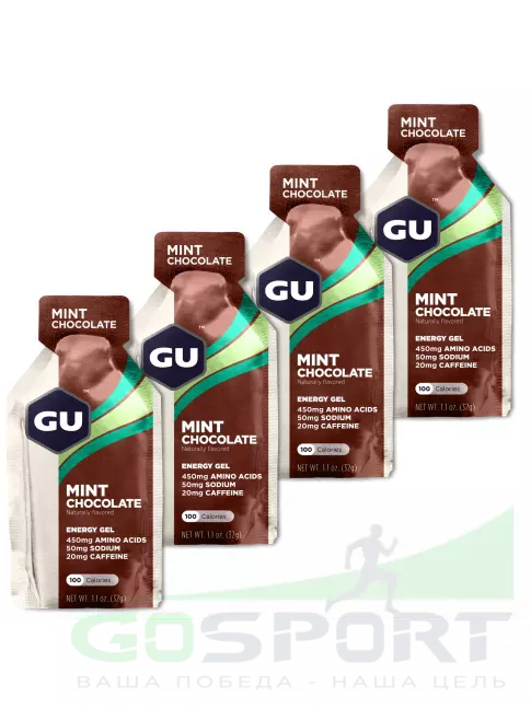 Гель питьевой GU Energy Labs Energy Gel 20 mg caffeine 4 x 32 г, Мятный шоколад