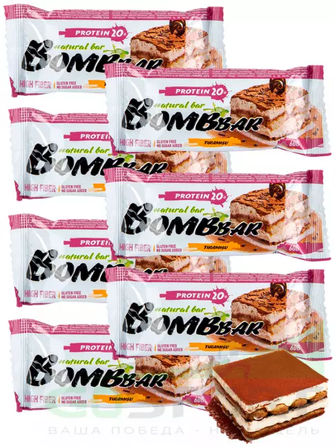 Протеиновый батончик BombBar Protein Bar 7 x 60 г, Тирамису Протеиновый батончик BombBar Protein Bar 7 x 60 г, Тирамису