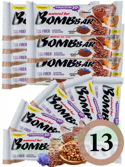 Протеиновый батончик BombBar Protein Bar 13 x 60 г, Гречишный Протеиновый батончик BombBar Protein Bar 13 x 60 г, Гречишный
