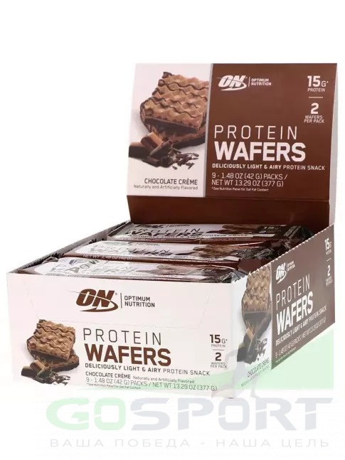 Протеиновый батончик Optimum Nutrition Protein Wafers 9 х 42 г, Шоколадный крем Протеиновый батончик Optimum Nutrition Protein Wafers 9 х 42 г, Шоколадный крем