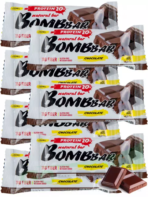 Протеиновый батончик BombBar Protein Bar 7 x 60 г, Двойной шоколад Протеиновый батончик BombBar Protein Bar 7 x 60 г, Двойной шоколад
