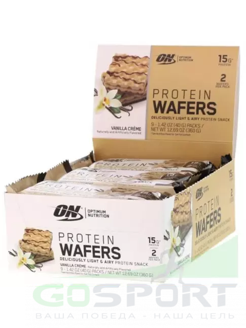 Протеиновый батончик Optimum Nutrition Protein Wafers 9 х 40 г, Ванильный крем Протеиновый батончик Optimum Nutrition Protein Wafers 9 х 40 г, Ванильный крем