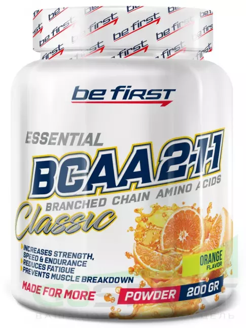BCAA Be First BCAA Classic Powder 2:1:1 200 г, Апельсин BCAA Be First BCAA Classic Powder 2:1:1 200 г, Апельсин