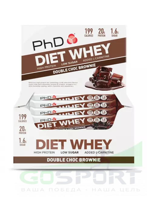 Протеиновый батончик PhD Nutrition Diet Whey Bar 12 x 63 г, Двойной шоколадный брауни