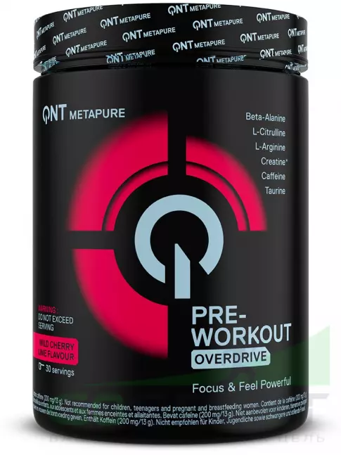 Предтреник в порошке QNT Pre-Workout Overdrive 390 г, Дикая вишня-лайм Предтреник в порошке QNT Pre-Workout Overdrive 390 г, Дикая вишня-лайм