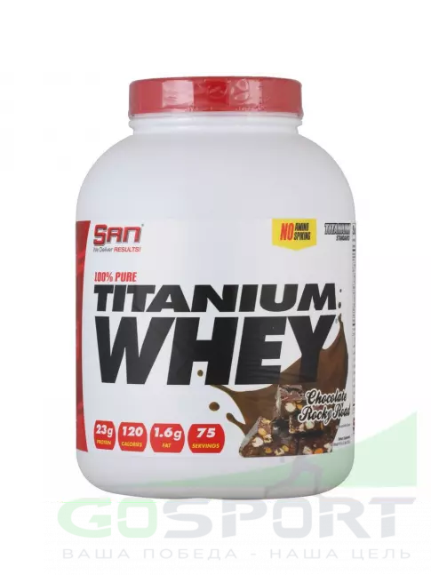 Сывороточный протеин SAN 100% Pure Titanium Whey 2240 г, Шоколадный Рокки Роуд Сывороточный протеин SAN 100% Pure Titanium Whey 2240 г, Шоколадный Рокки Роуд
