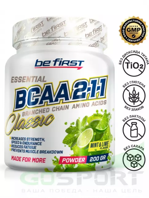 BCAA Be First BCAA Classic Powder 2:1:1 200 г, Мята - Лайм BCAA Be First BCAA Classic Powder 2:1:1 200 г, Мята - Лайм