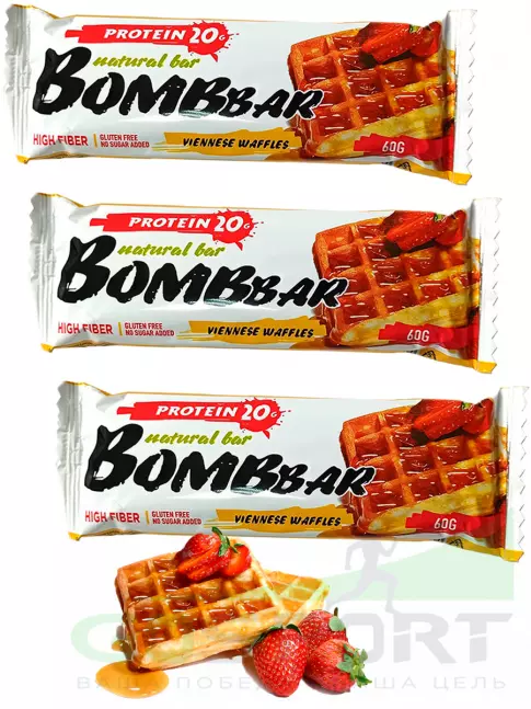 Протеиновый батончик BombBar Протеиновый батончик Natural Bar 3 x 60 г, Венские вафли Протеиновый батончик BombBar Протеиновый батончик Natural Bar 3 x 60 г, Венские вафли