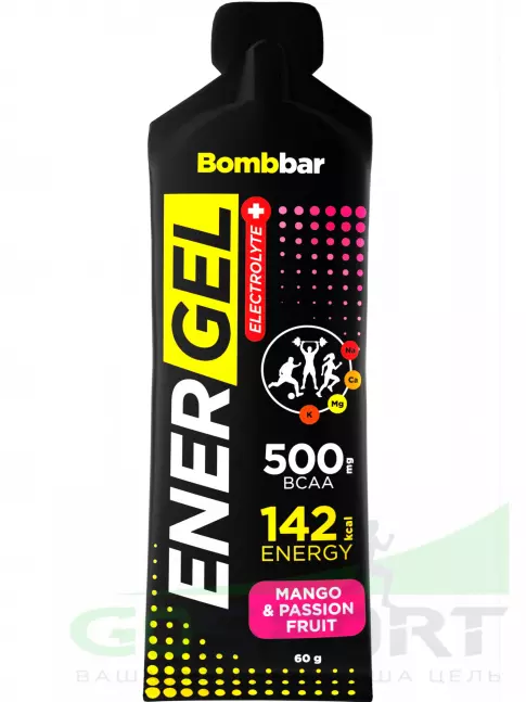 Гель питьевой BombBar EnerGel + electrolyte 60 г, Манго - маракуйя Гель питьевой BombBar EnerGel + electrolyte 60 г, Манго - маракуйя