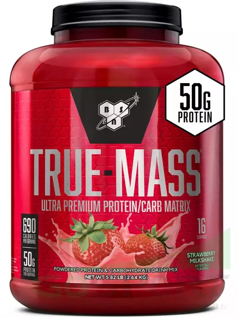 Гейнер BSN True Mass 2640 г, Клубничный молочный коктейль Гейнер BSN True Mass 2640 г, Клубничный молочный коктейль