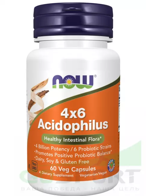Пробиотик NOW Foods 4х6 Acidophilus 60 веган капсул Пробиотик NOW Foods 4х6 Acidophilus 60 веган капсул