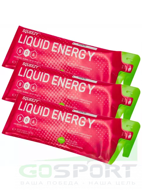 Гель питьевой SQUEEZY Liquid Energy no caffeine 3 x 60 мл, Арбуз Гель питьевой SQUEEZY Liquid Energy no caffeine 3 x 60 мл, Арбуз