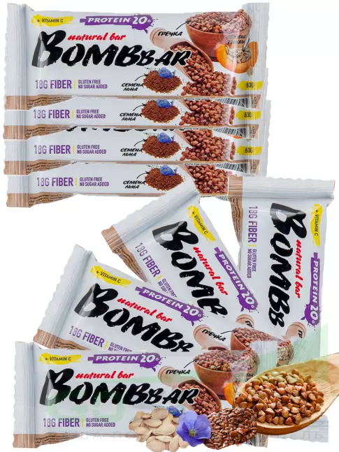 Протеиновый батончик BombBar Протеиновый батончик Natural Bar 8 x 60 г, Гречишный Протеиновый батончик BombBar Протеиновый батончик Natural Bar 8 x 60 г, Гречишный