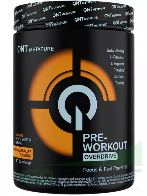 Предтреник в порошке QNT Pre-Workout Overdrive 390 г, Манго Предтреник в порошке QNT Pre-Workout Overdrive 390 г, Манго