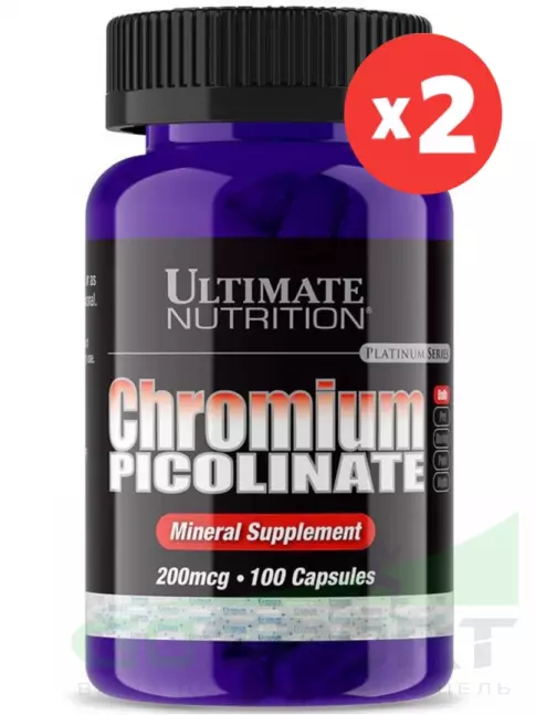 Хром Ultimate Nutrition CHROMIUM PICOLINATE 200 mcg 2 x 100 капсул, нейтральный Хром Ultimate Nutrition CHROMIUM PICOLINATE 200 mcg 2 x 100 капсул, нейтральный
