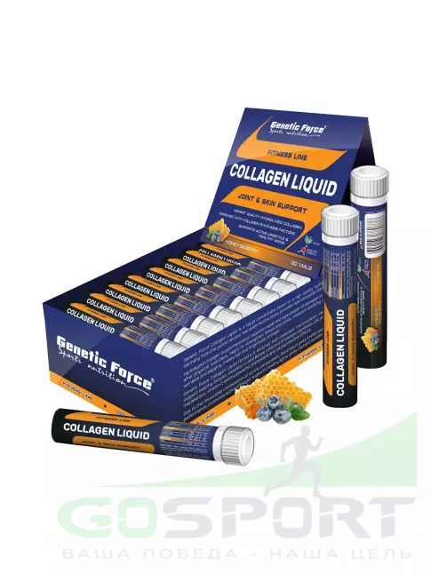 Коллаген жидкий GENETIC FORCE Collagen Liquid 30 шотов x 25 мл, Черника-мед Коллаген жидкий GENETIC FORCE Collagen Liquid 30 шотов x 25 мл, Черника-мед