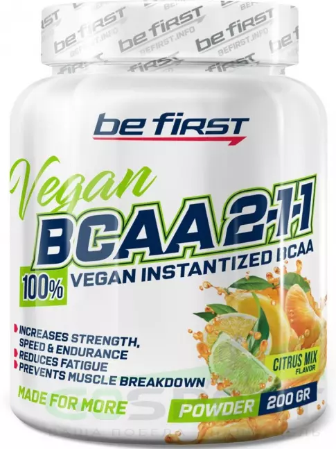 BCAA Be First BCAA 2:1:1 Vegan powder 200 г, Цитрусовый микс BCAA Be First BCAA 2:1:1 Vegan powder 200 г, Цитрусовый микс