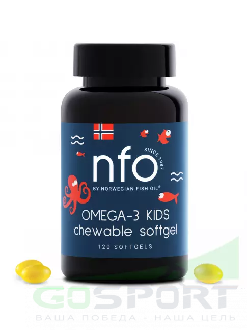 Омега-3 NFO Omega-3 Kids 800 mg 120 жевательных капсул, Тутти-фрутти Омега-3 NFO Omega-3 Kids 800 mg 120 жевательных капсул, Тутти-фрутти