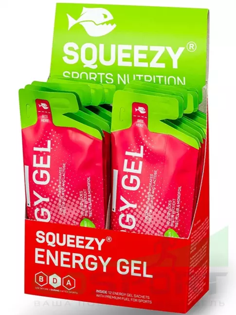 Энергетический гель питьевой SQUEEZY ENERGY GEL no caffeine 33 г x 12 саше, Малина Энергетический гель питьевой SQUEEZY ENERGY GEL no caffeine 33 г x 12 саше, Малина