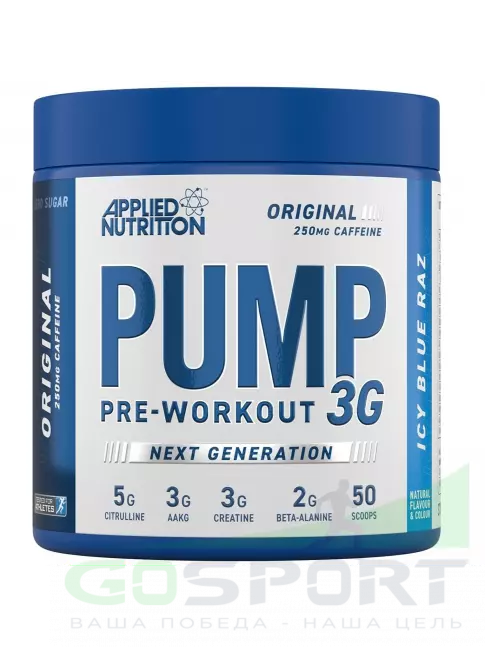 Предтреник в порошке APPLIED NUTRITION Pump 3G Pre Workout 375 г, Ледяная голубая малина