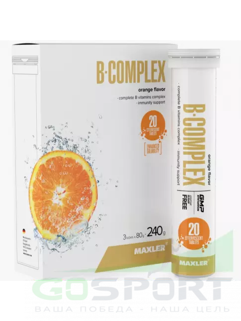 Витамины группы B MAXLER B-Complex 3 x 20 шипучих таблеток, Апельсин