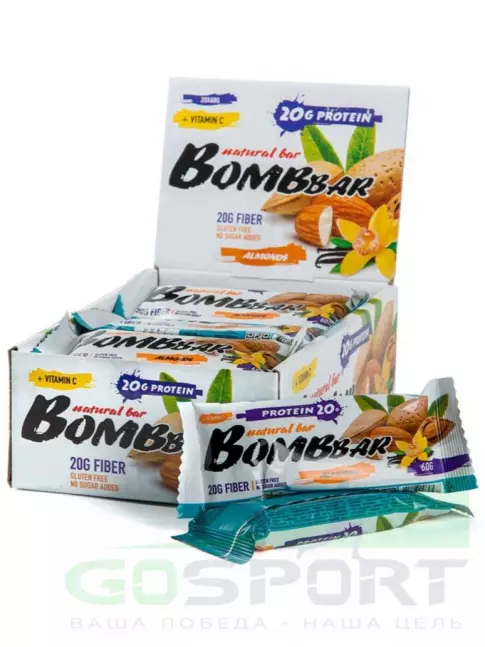 Протеиновый батончик BombBar Протеиновый батончик Natural Bar 20 x 60 г, Миндаль-ваниль