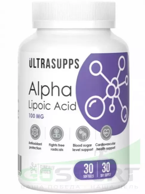 Альфа-липоевая кислота (ALA) UltraSupps Alpha Lipoic Acid 100 mg 30 капсул