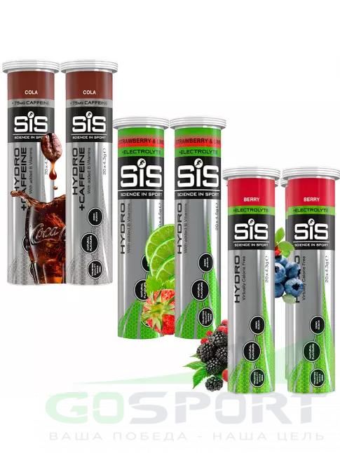 Изотоник SCIENCE IN SPORT (SiS) GO Hydro Tablet 20s 6 x 20 таблеток, Кола, Клубника - Лайм, Ягоды Изотоник SCIENCE IN SPORT (SiS) GO Hydro Tablet 20s 6 x 20 таблеток, Кола, Клубника - Лайм, Ягоды