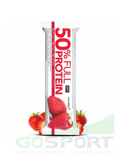 Протеиновый батончик QNT 50% FULL PROTEIN BAR 50 г, Клубника Протеиновый батончик QNT 50% FULL PROTEIN BAR 50 г, Клубника