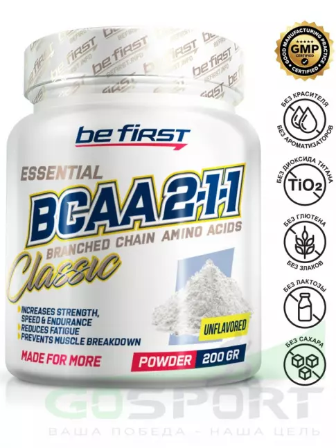 BCAA Be First BCAA Classic Powder 2:1:1 200 г, Натуральный BCAA Be First BCAA Classic Powder 2:1:1 200 г, Натуральный
