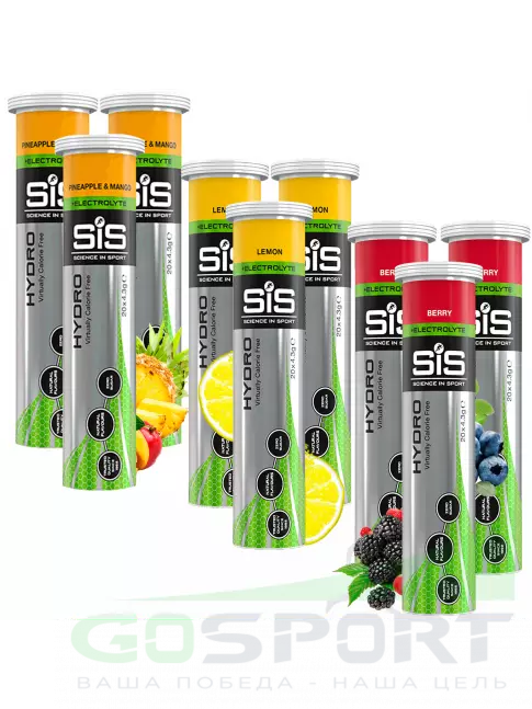 Изотоник SCIENCE IN SPORT (SiS) GO Hydro Tablet 20s_3 9 x 20 таблеток, Ананас - Манго, Лимон, Ягоды Изотоник SCIENCE IN SPORT (SiS) GO Hydro Tablet 20s_3 9 x 20 таблеток, Ананас - Манго, Лимон, Ягоды