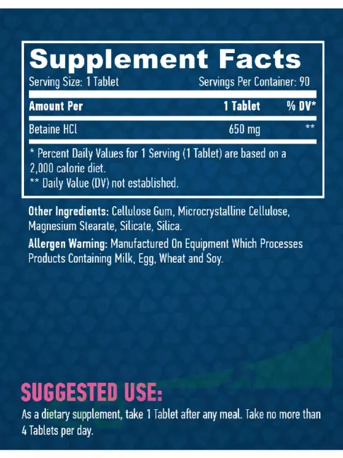 Бетаин(Betaine HCL) Haya Labs Betaine HCl 650 mg 90 таблеток