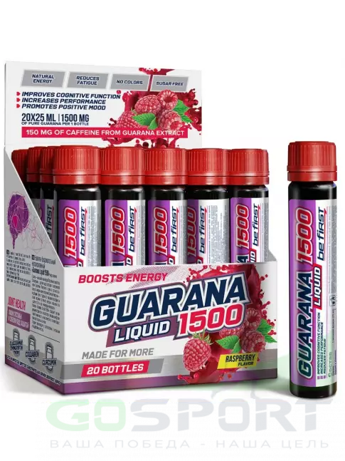 Гуарана Be First Guarana Liquid 1500 мг 20 х 25 мл, Малина Гуарана Be First Guarana Liquid 1500 мг 20 х 25 мл, Малина