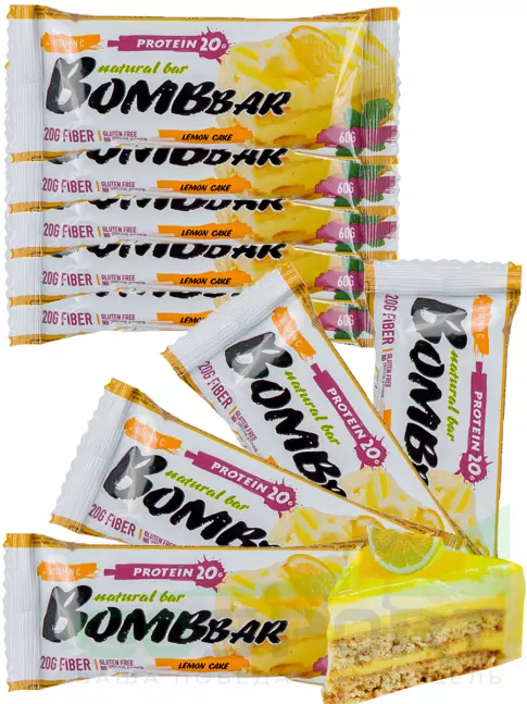 Протеиновый батончик BombBar Protein Bar 9 x 60 г, Лимонный торт Протеиновый батончик BombBar Protein Bar 9 x 60 г, Лимонный торт
