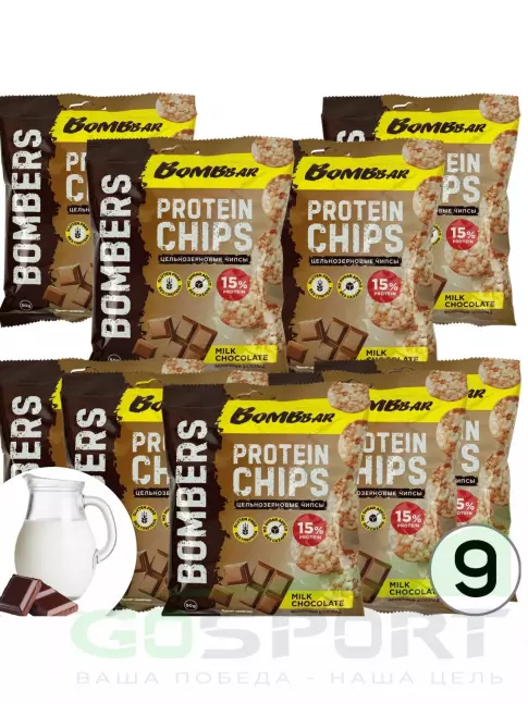 Чипсы BombBar Protein Chips 9 x 50 г, Молочный шоколад Чипсы BombBar Protein Chips 9 x 50 г, Молочный шоколад