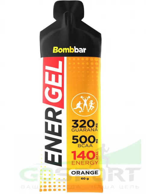 Гель питьевой BombBar Ener Gel + 320 mg Guarana 60 г, Апельсин Гель питьевой BombBar Ener Gel + 320 mg Guarana 60 г, Апельсин