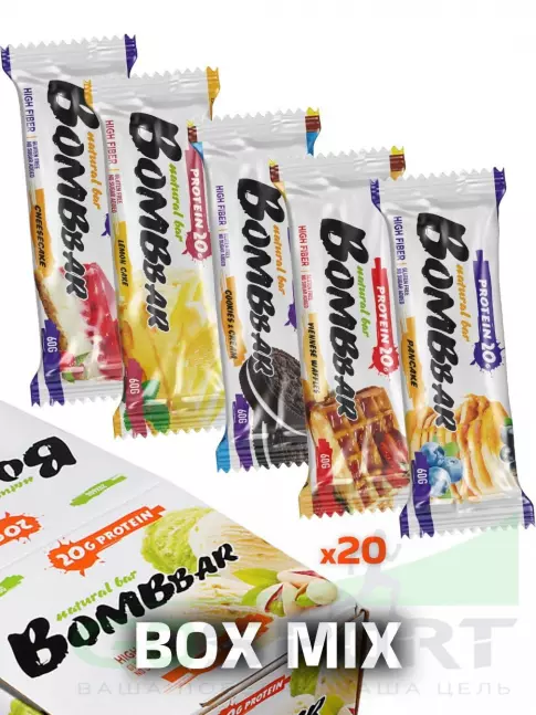 Протеиновый батончик BombBar Протеиновый батончик Natural Bar 20 x 60 г, Ассорти №5.5 (перекус) Протеиновый батончик BombBar Протеиновый батончик Natural Bar 20 x 60 г, Ассорти №5.5 (перекус)