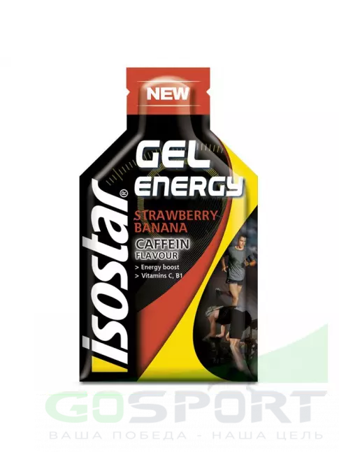 Гель питьевой Isostar Energy Gel + кофеин 1 саше, Клубника-банан Гель питьевой Isostar Energy Gel + кофеин 1 саше, Клубника-банан