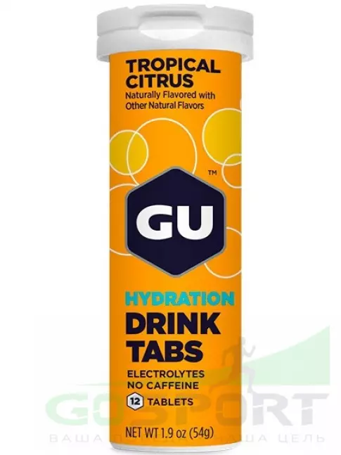 Изотоник GU Energy Labs GU HYDRATION DRINK TABS 3 x 12 таб, Тропический цитрус Изотоник GU Energy Labs GU HYDRATION DRINK TABS 3 x 12 таб, Тропический цитрус
